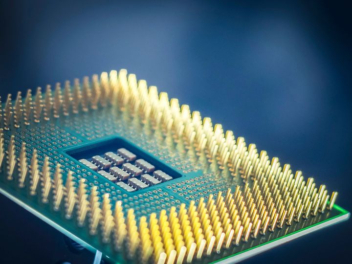 Close-up of the gold pins on the underside of a processor