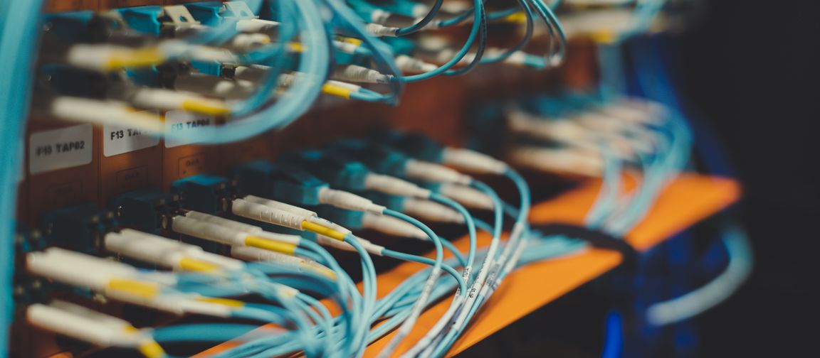 Fiber patch cords filling a server patch panel